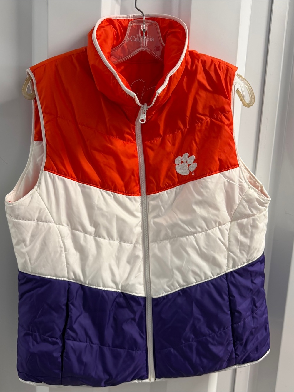 Columbia Clemson Tigers Reversible Puffer Vest Womens L Orange Purple